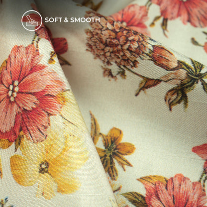 Vintage Floral Digital Print Bemberg Raw Silk Fabric
