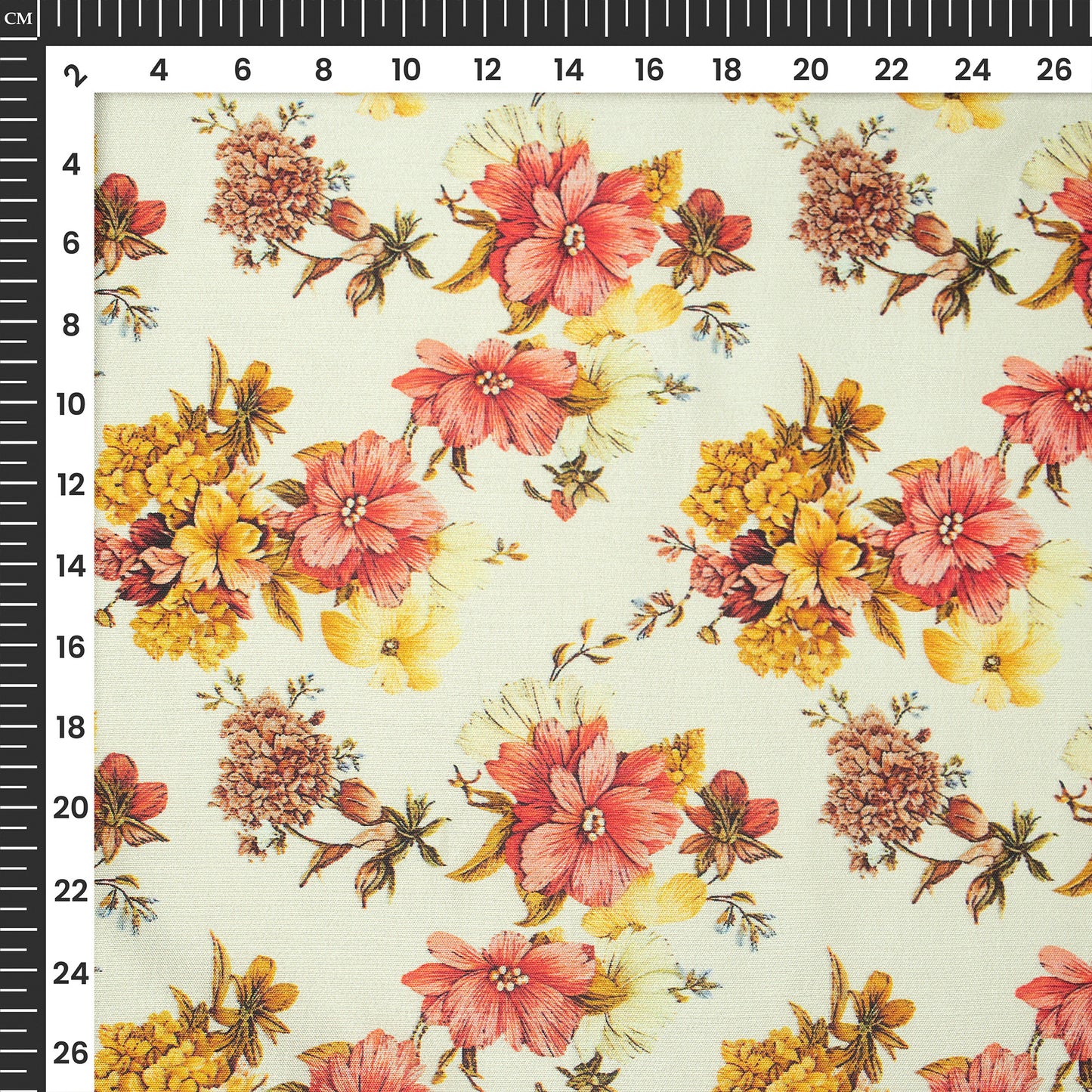 Vintage Floral Digital Print Bemberg Raw Silk Fabric