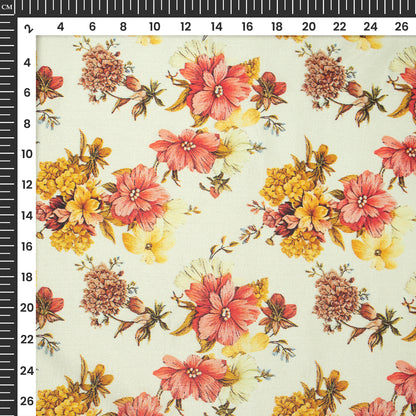 Vintage Floral Digital Print Bemberg Raw Silk Fabric