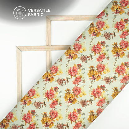 Vintage Floral Digital Print Bemberg Raw Silk Fabric