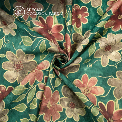 Peacock Blue Floral Digital Print Elegant Blend Pashmina Fabric