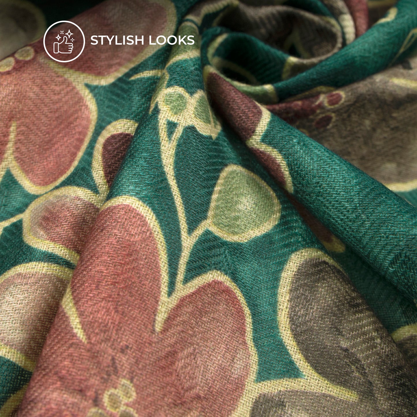 Peacock Blue Floral Digital Print Elegant Blend Pashmina Fabric