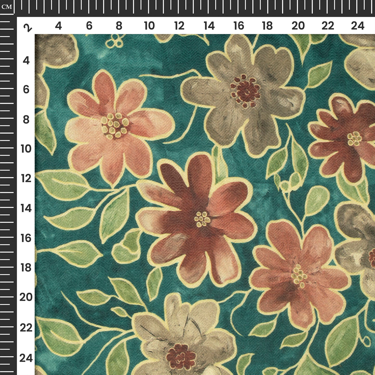 Peacock Blue Floral Digital Print Elegant Blend Pashmina Fabric