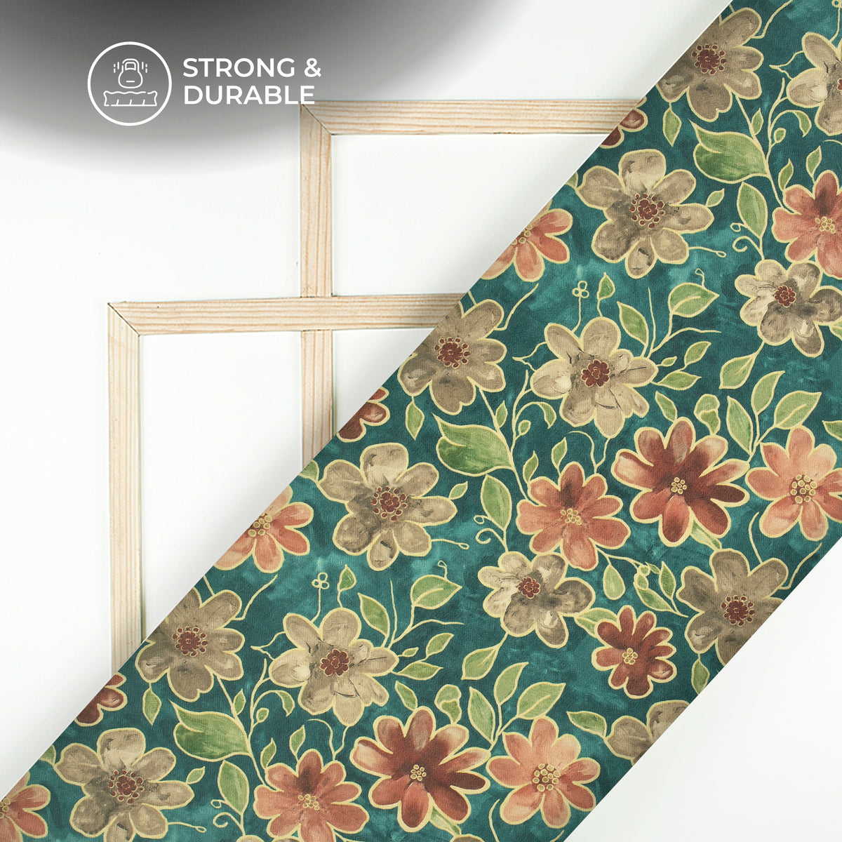 Peacock Blue Floral Digital Print Elegant Blend Pashmina Fabric