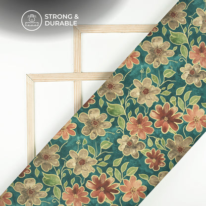 Peacock Blue Floral Digital Print Elegant Blend Pashmina Fabric
