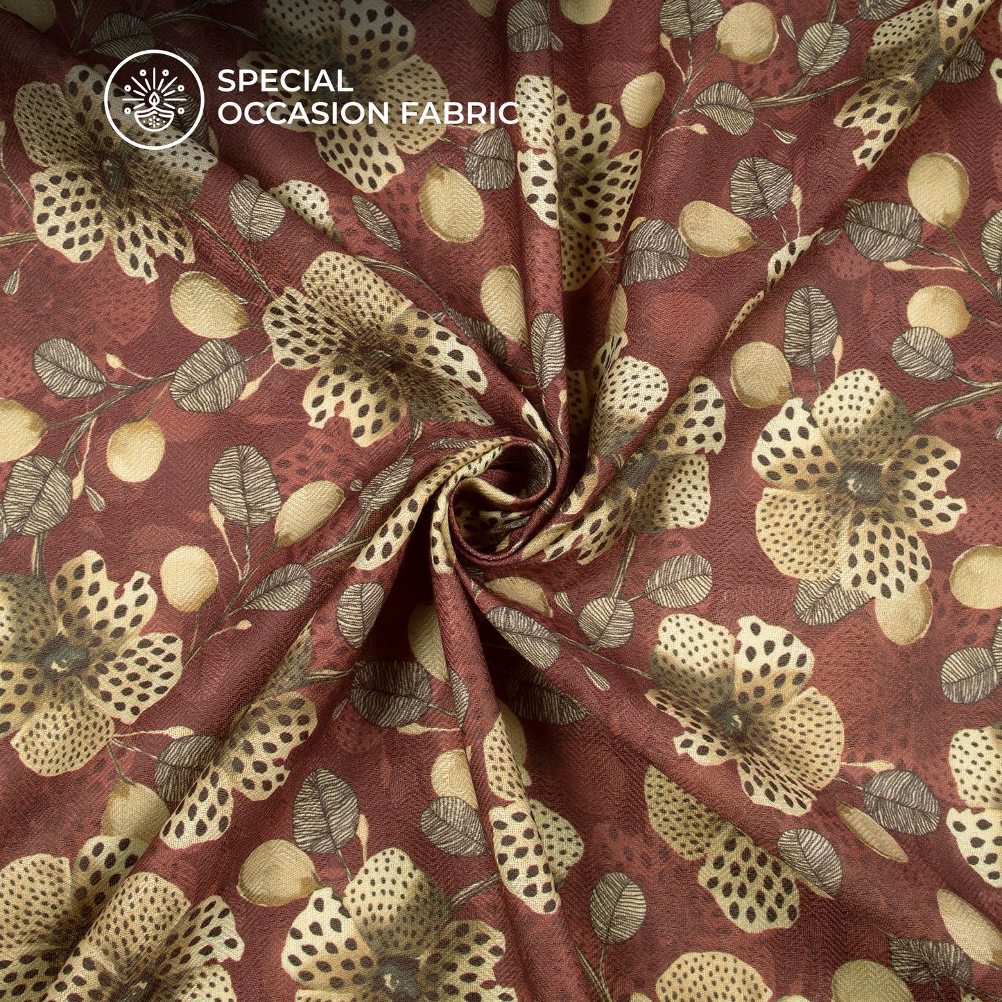Maroon And Golden Floral Digital Print Elegant Blend Pashmina Fabric