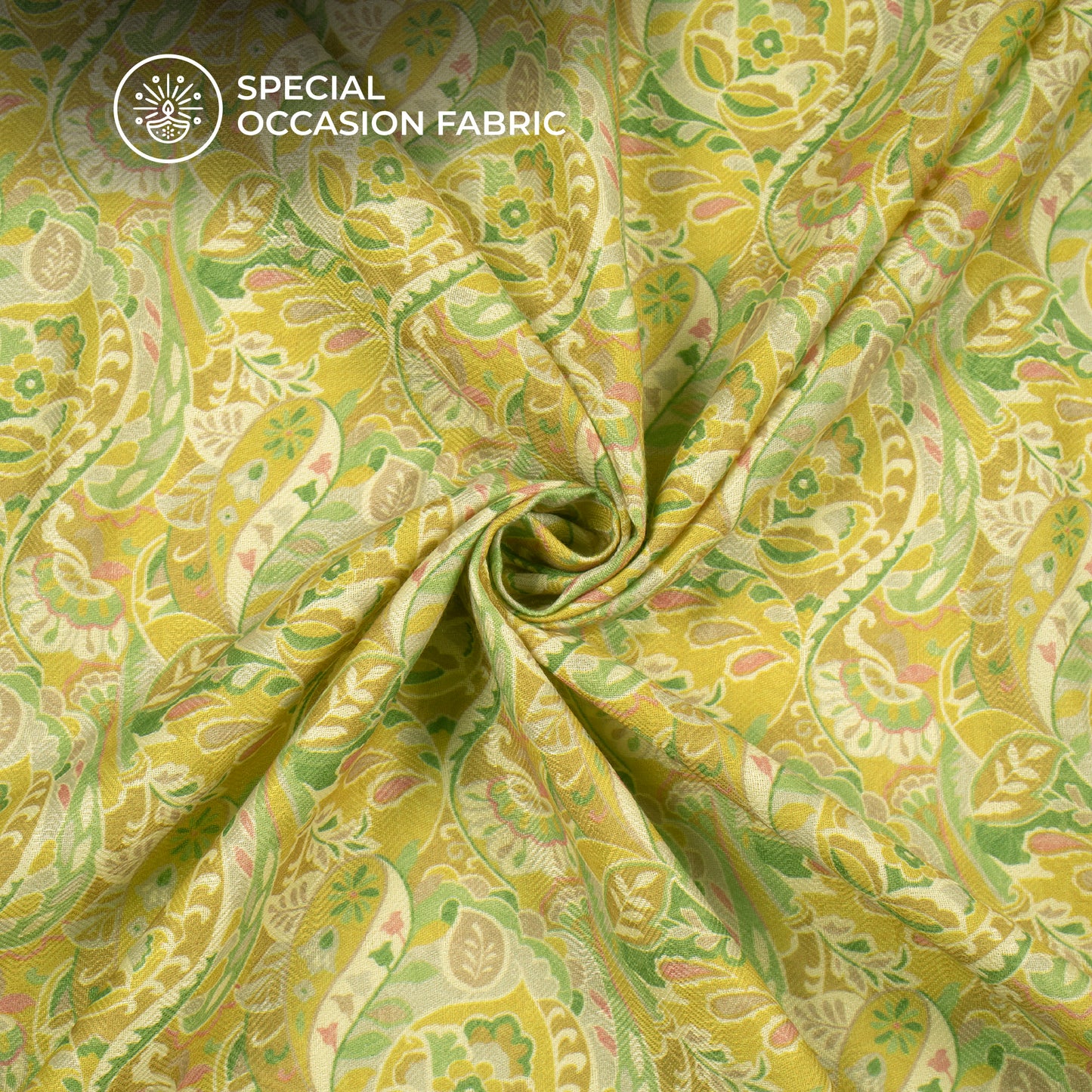 Golden And Yellow Paisley Floral Digital Print Elegant Blend Pashmina Fabric