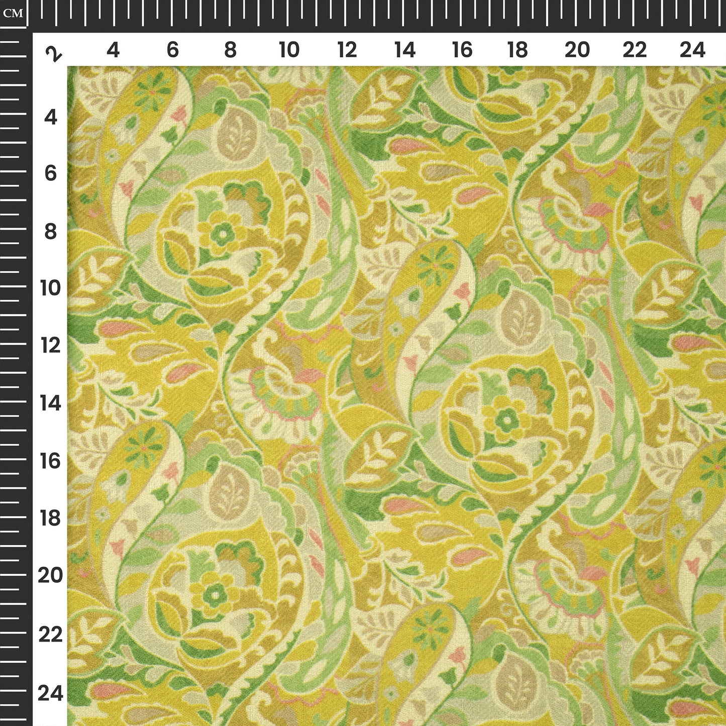 Golden And Yellow Paisley Floral Digital Print Elegant Blend Pashmina Fabric
