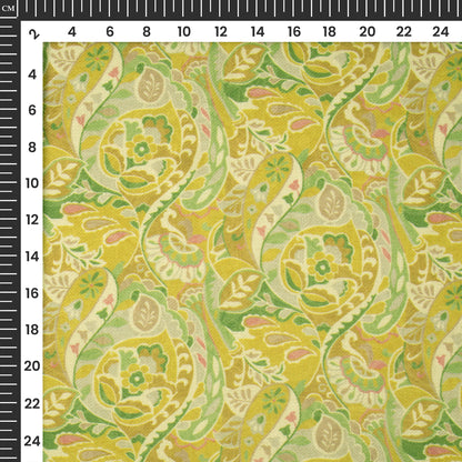 Golden And Yellow Paisley Floral Digital Print Elegant Blend Pashmina Fabric