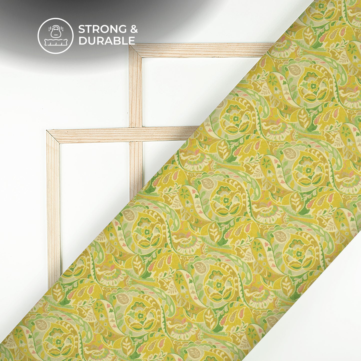 Golden And Yellow Paisley Floral Digital Print Elegant Blend Pashmina Fabric