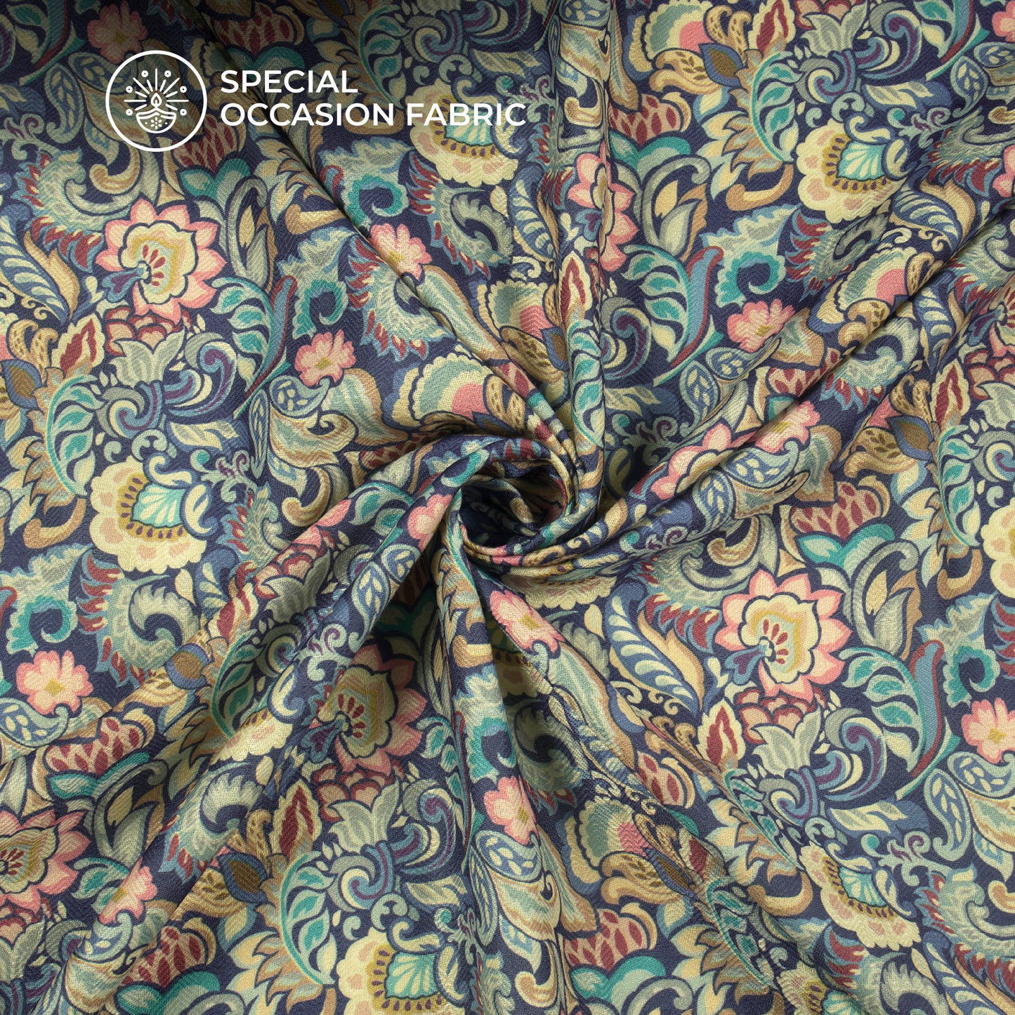 Vintage Paisley Floral Digital Print Elegant Blend Pashmina Fabric