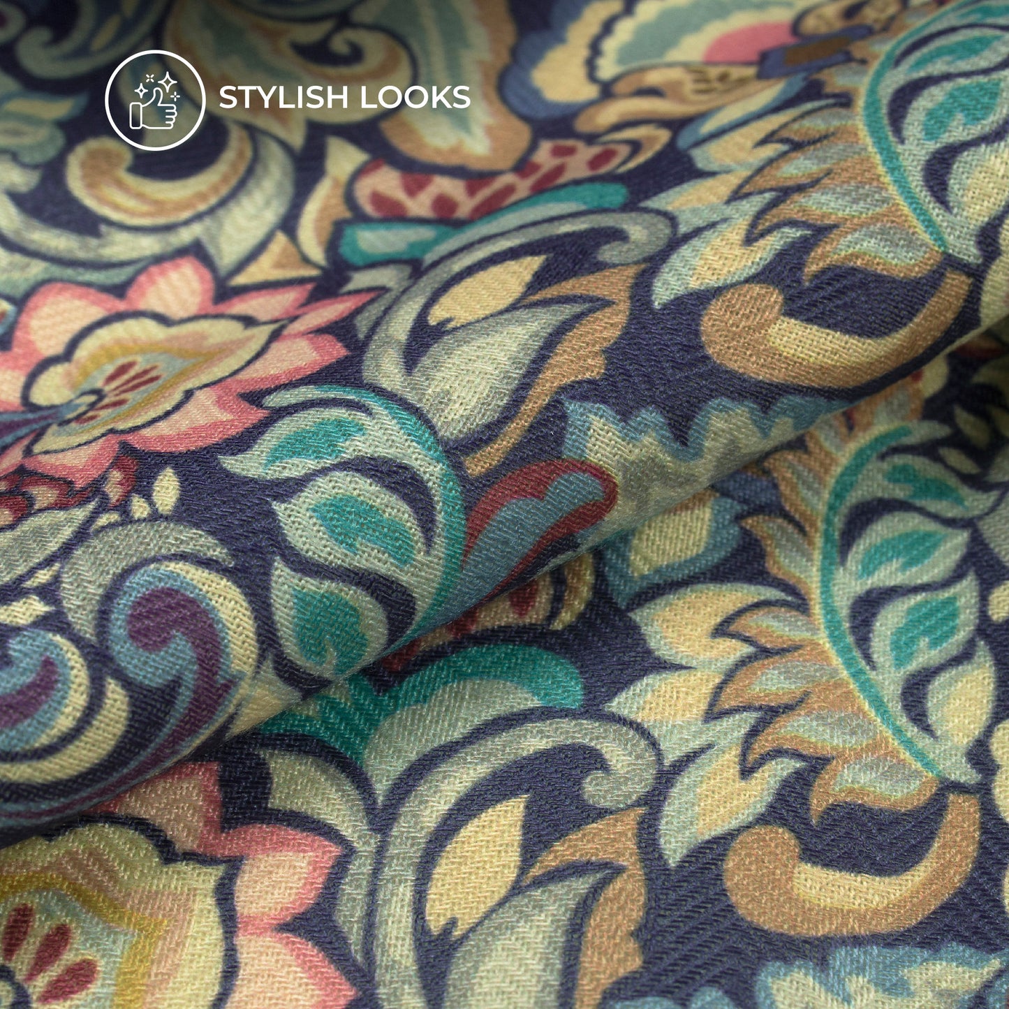 Vintage Paisley Floral Digital Print Elegant Blend Pashmina Fabric