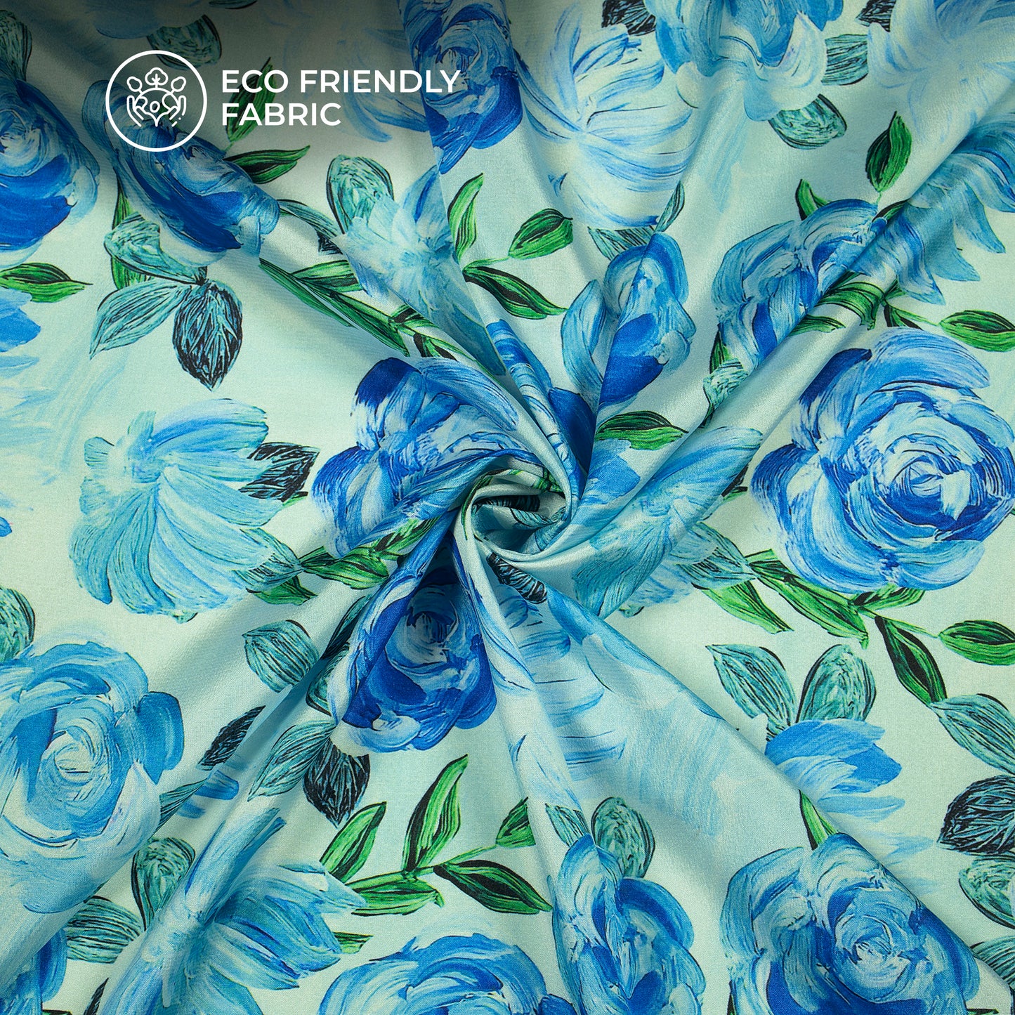 Attractive Blue Floral Digital Print Crepe Silk Fabric