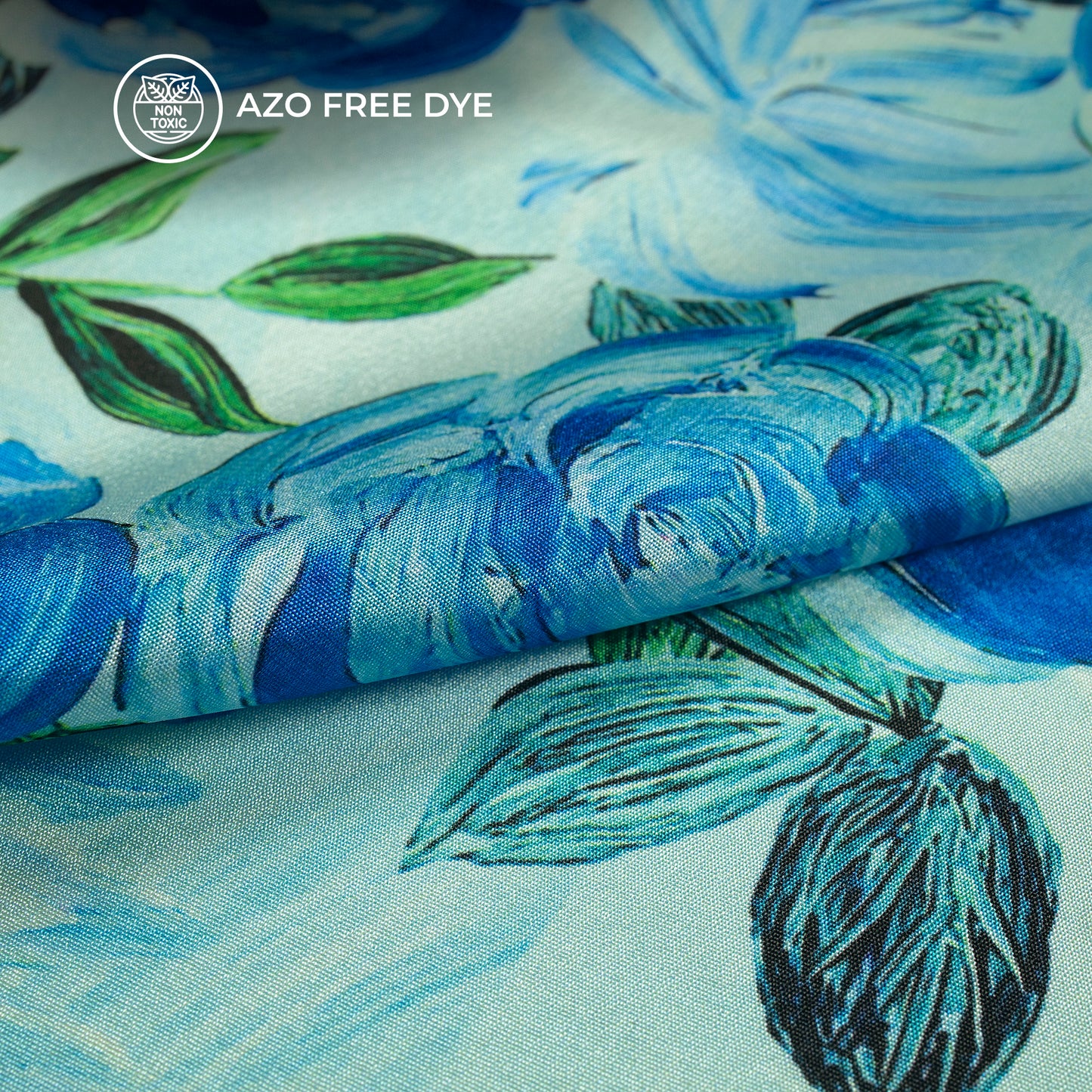 Attractive Blue Floral Digital Print Crepe Silk Fabric