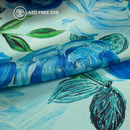 Attractive Blue Floral Digital Print Crepe Silk Fabric