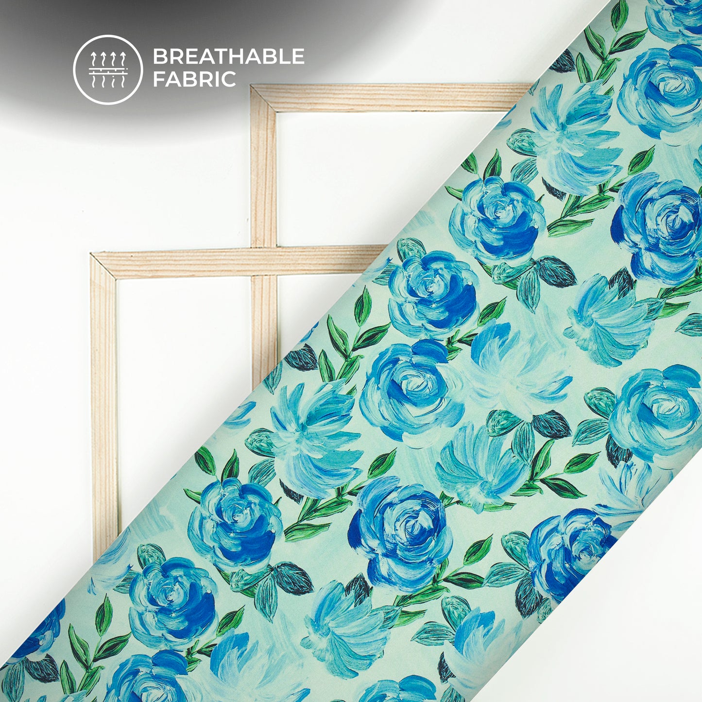 Attractive Blue Floral Digital Print Crepe Silk Fabric