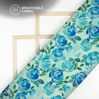 Attractive Blue Floral Digital Print Crepe Silk Fabric