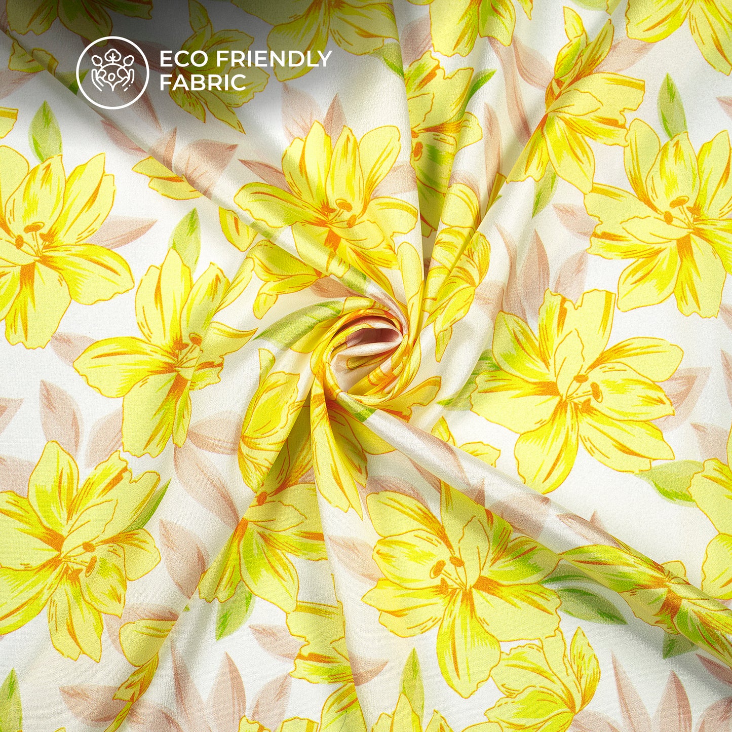 Thousand Yellow Floral Digital Print Crepe Silk Fabric
