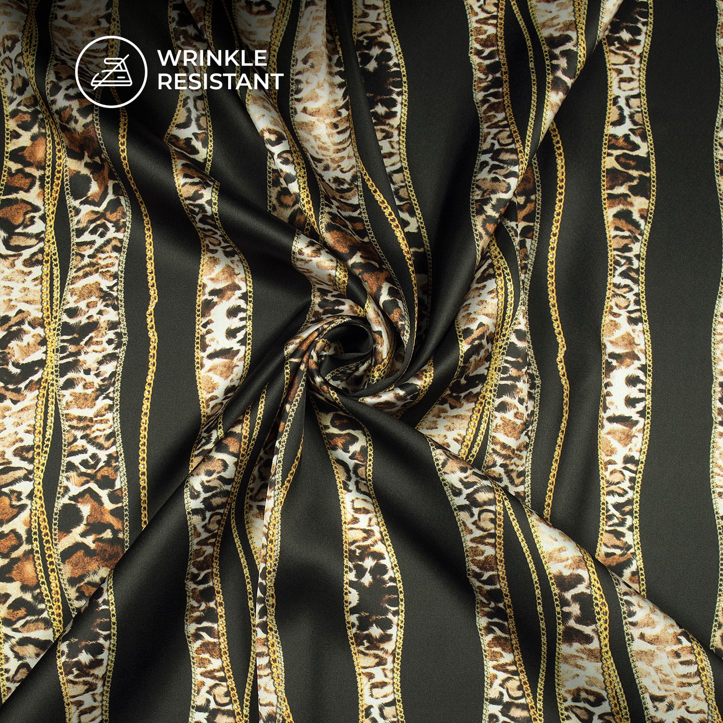 Animal Chain Design Stripes Digital Print Japan Satin Fabric