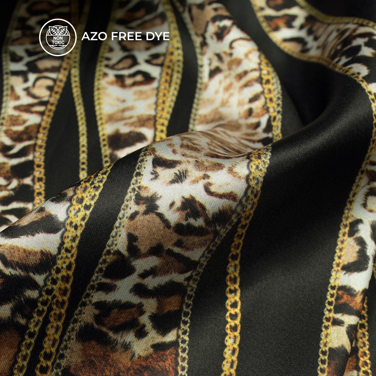 Animal Chain Design Stripes Digital Print Japan Satin Fabric