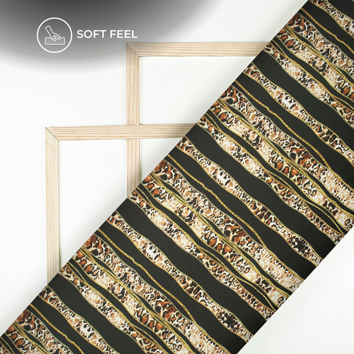 Animal Chain Design Stripes Digital Print Japan Satin Fabric