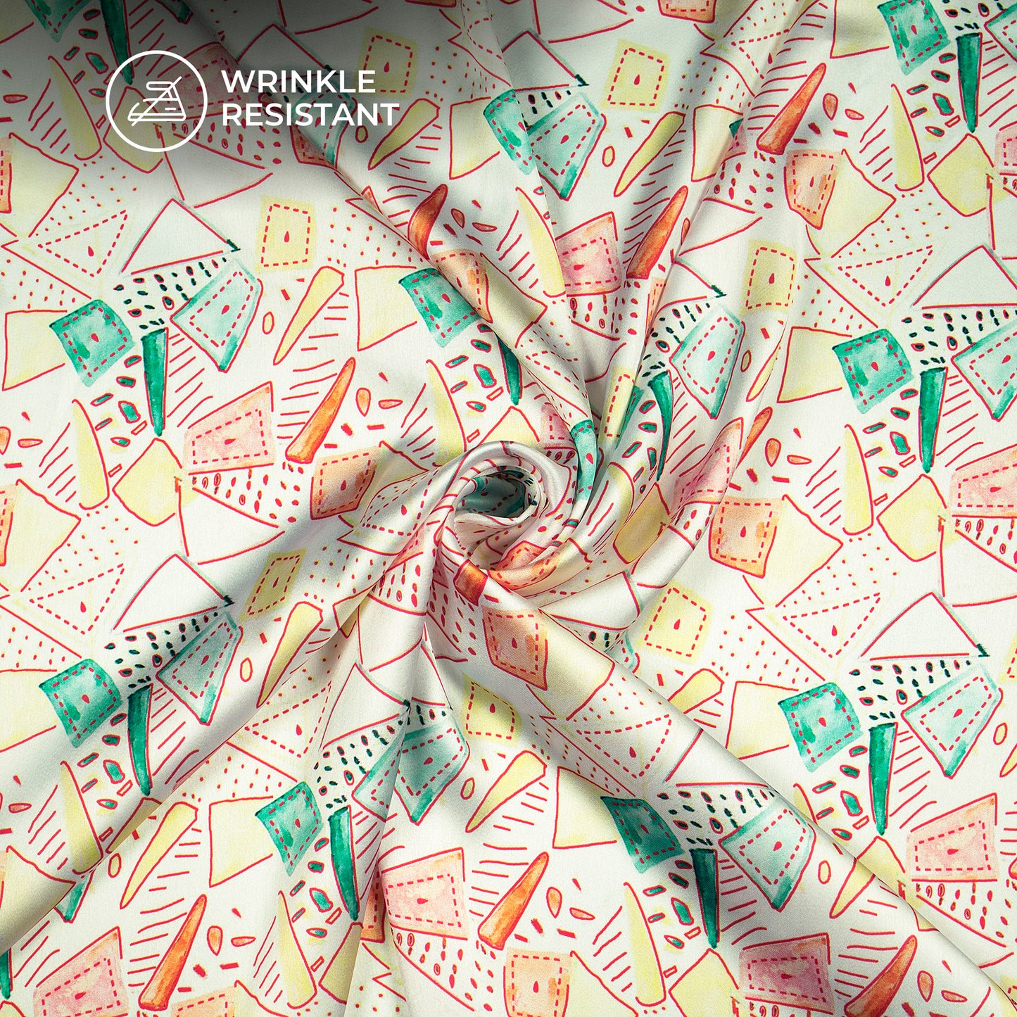 Mismatched Draw Geometric Pattern Digital Print Japan Satin Fabric