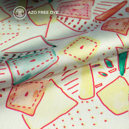 Mismatched Draw Geometric Pattern Digital Print Japan Satin Fabric