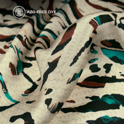 Red & Black Animal Print on Cream Japan Satin Fabric