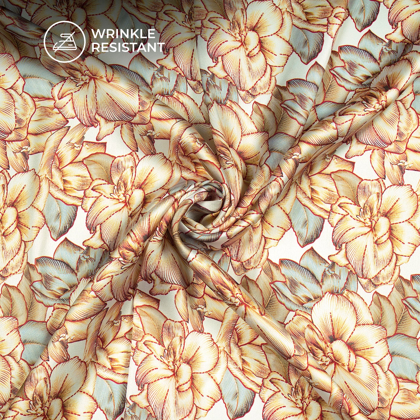 Newly Golden Abstract Floral Design Digital Print Japan Satin Fabric