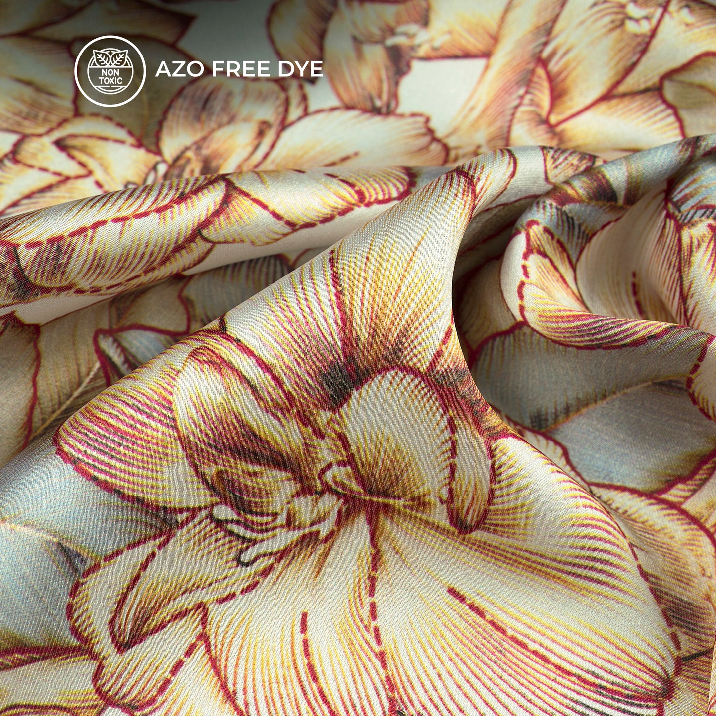 Newly Golden Abstract Floral Design Digital Print Japan Satin Fabric