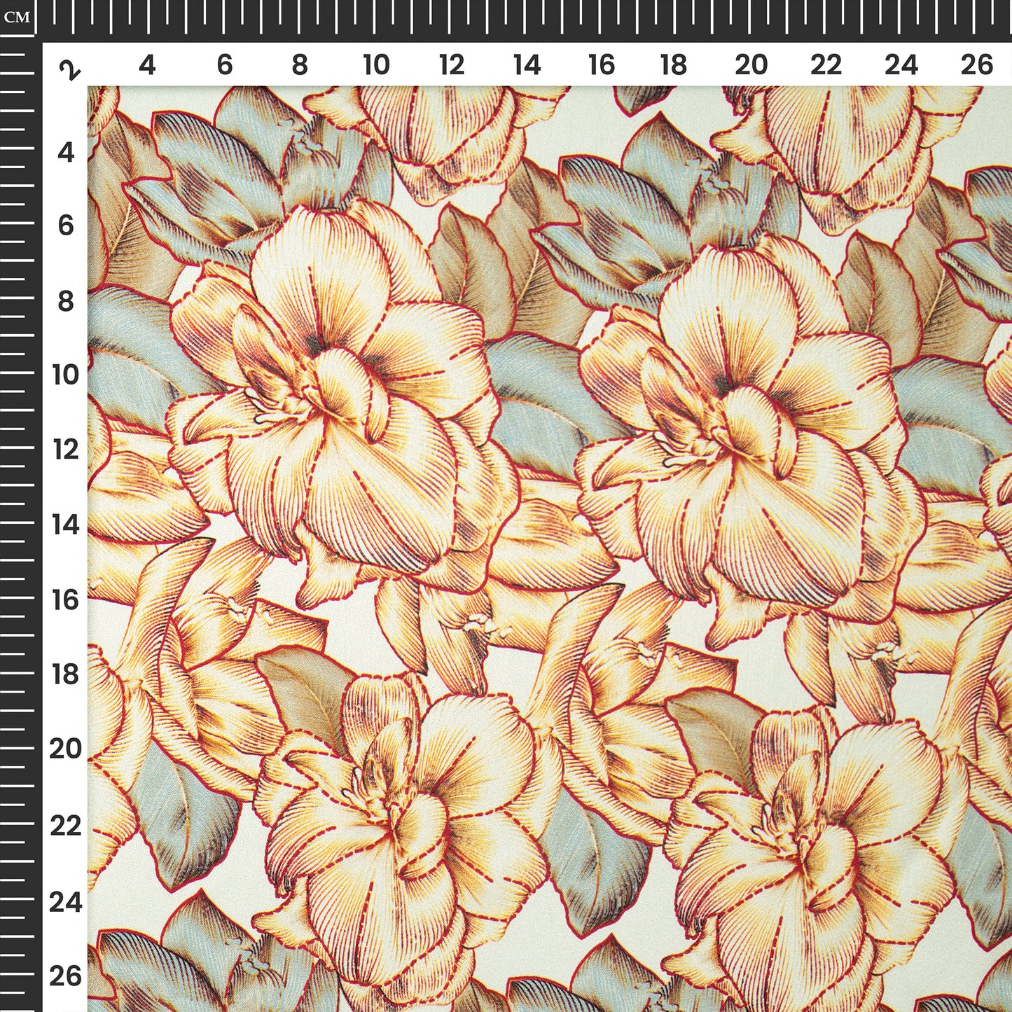 Newly Golden Abstract Floral Design Digital Print Japan Satin Fabric