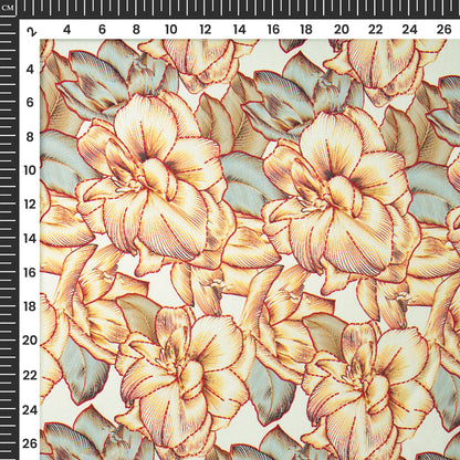 Newly Golden Abstract Floral Design Digital Print Japan Satin Fabric