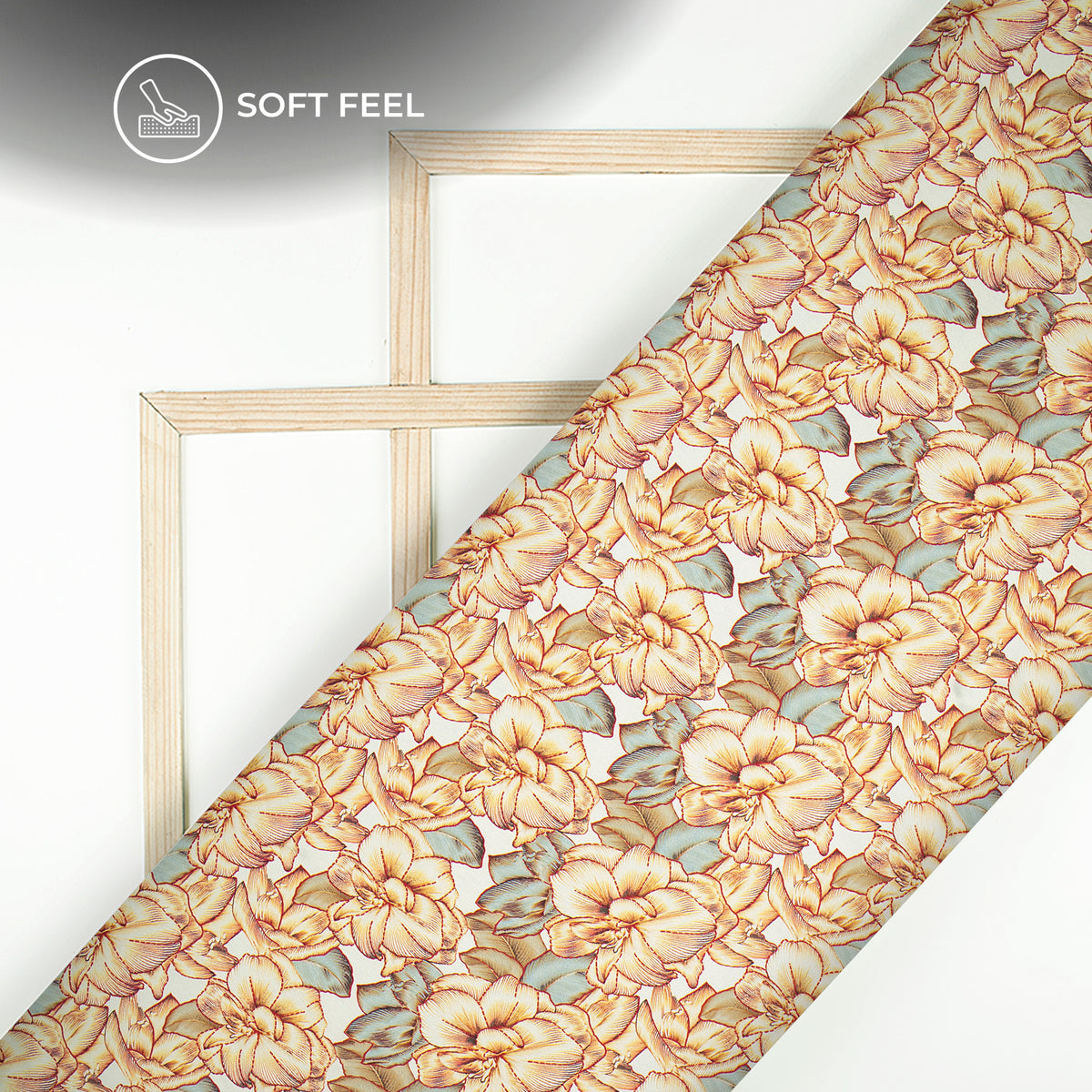 Newly Golden Abstract Floral Design Digital Print Japan Satin Fabric