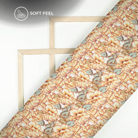 Newly Golden Abstract Floral Design Digital Print Japan Satin Fabric