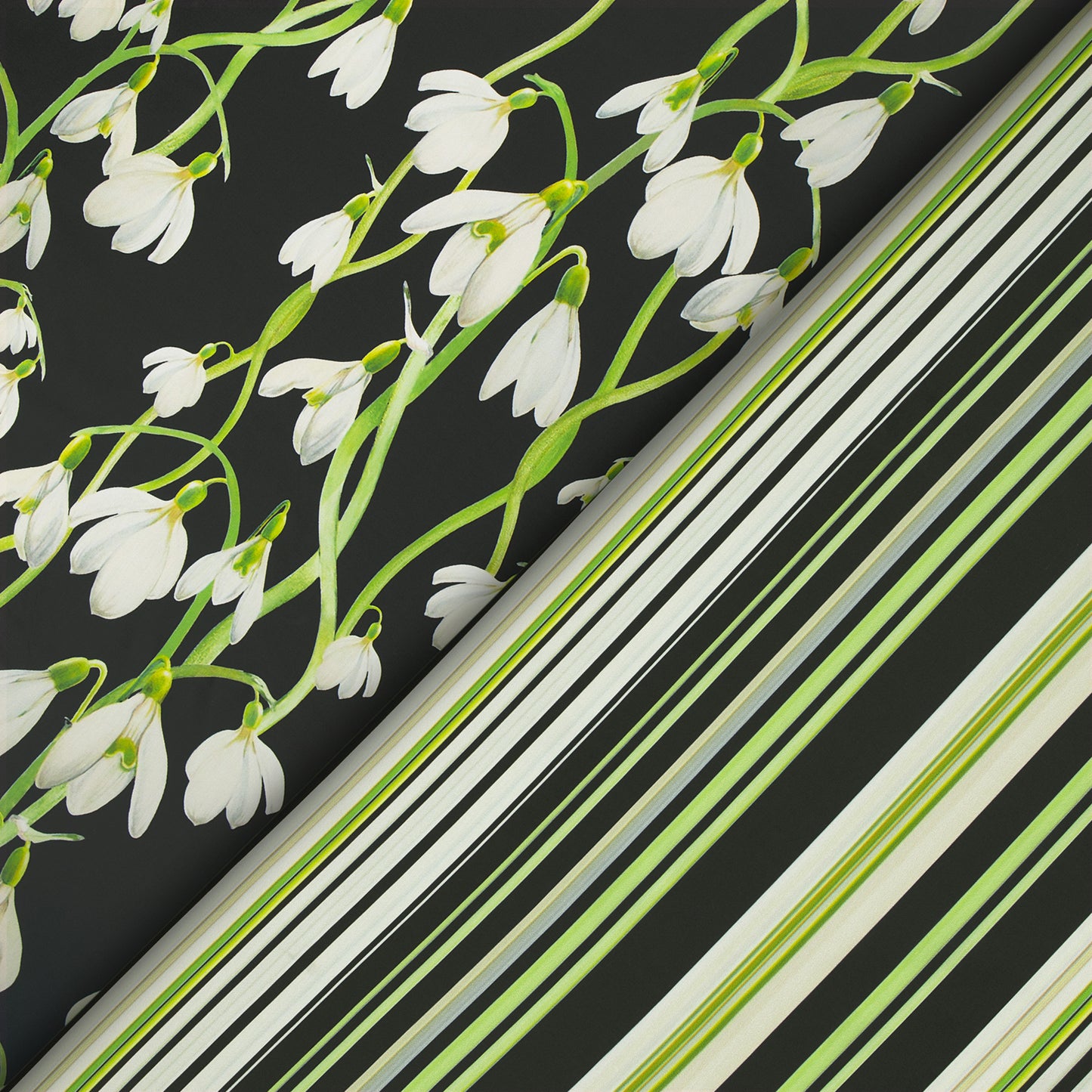 Newly Cream Floral on Black Digital Print Muslin Fabric