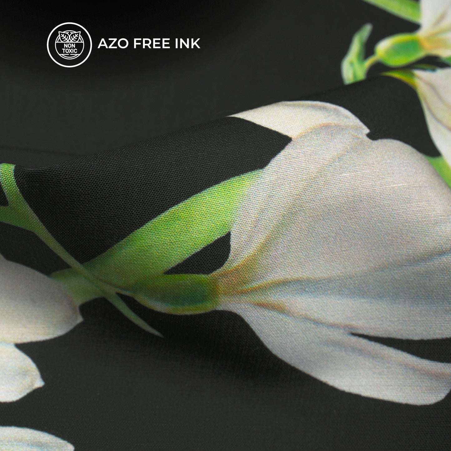 Newly Cream Floral on Black Digital Print Muslin Fabric