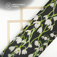 Newly Cream Floral on Black Digital Print Muslin Fabric