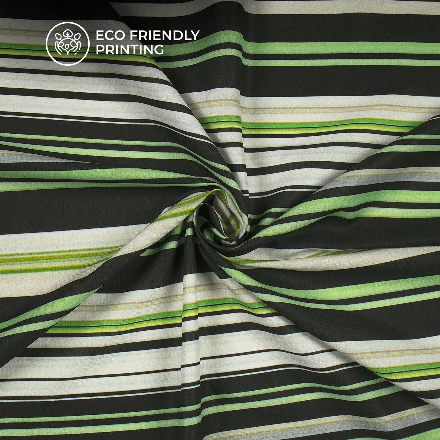 Black & Green Stripes Pattern Digital Print Muslin Fabric