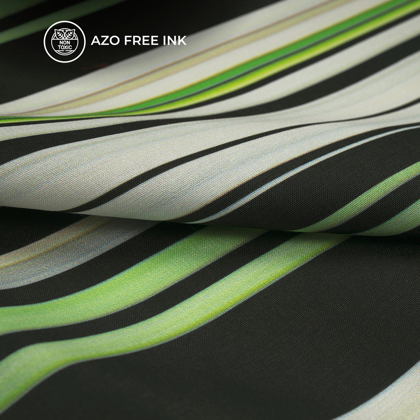 Black & Green Stripes Pattern Digital Print Muslin Fabric