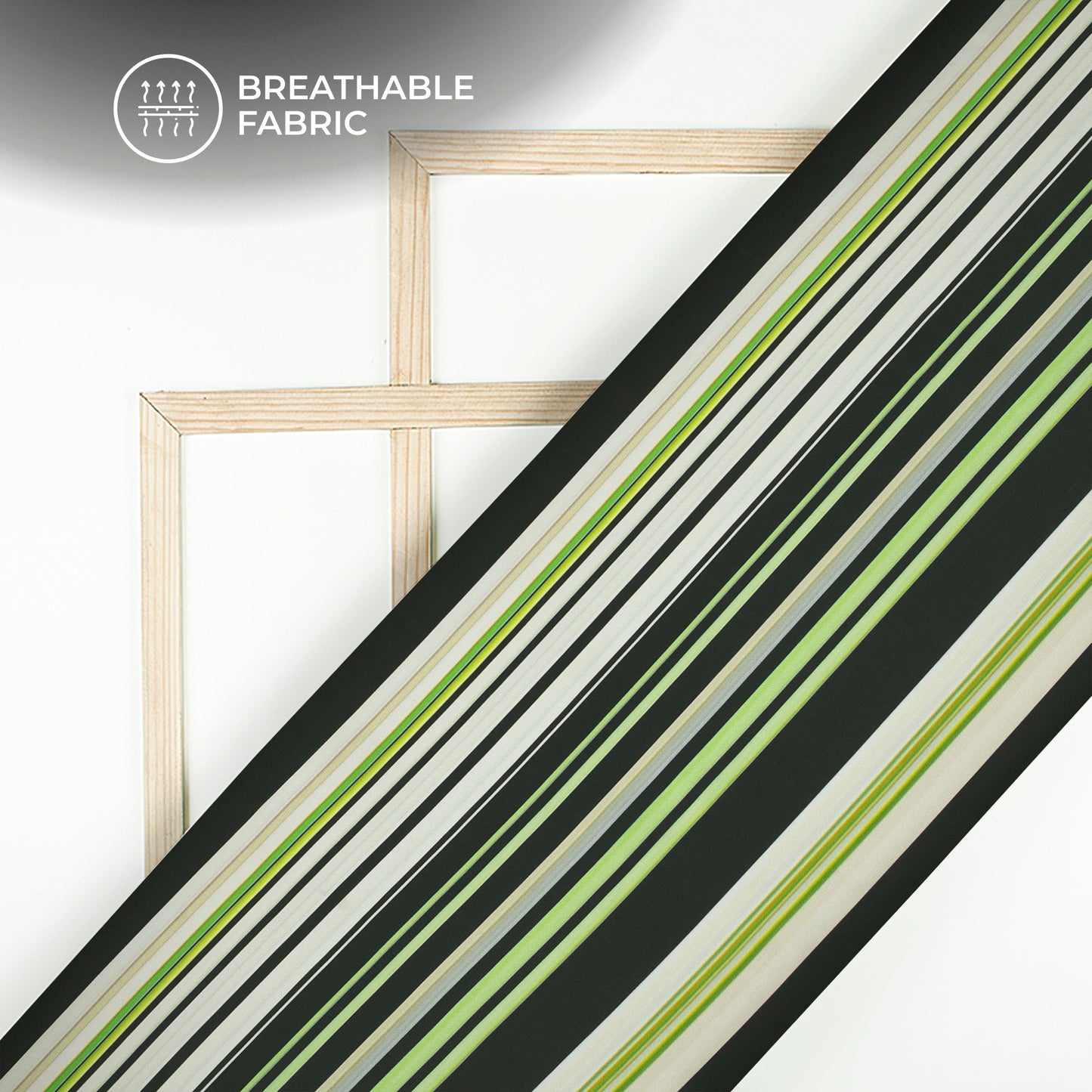 Black & Green Stripes Pattern Digital Print Muslin Fabric