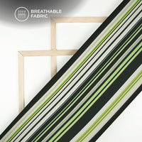 Black & Green Stripes Pattern Digital Print Muslin Fabric