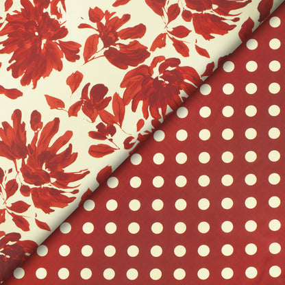 Red Flowers Design on Cream Digital Print Muslin Fabric