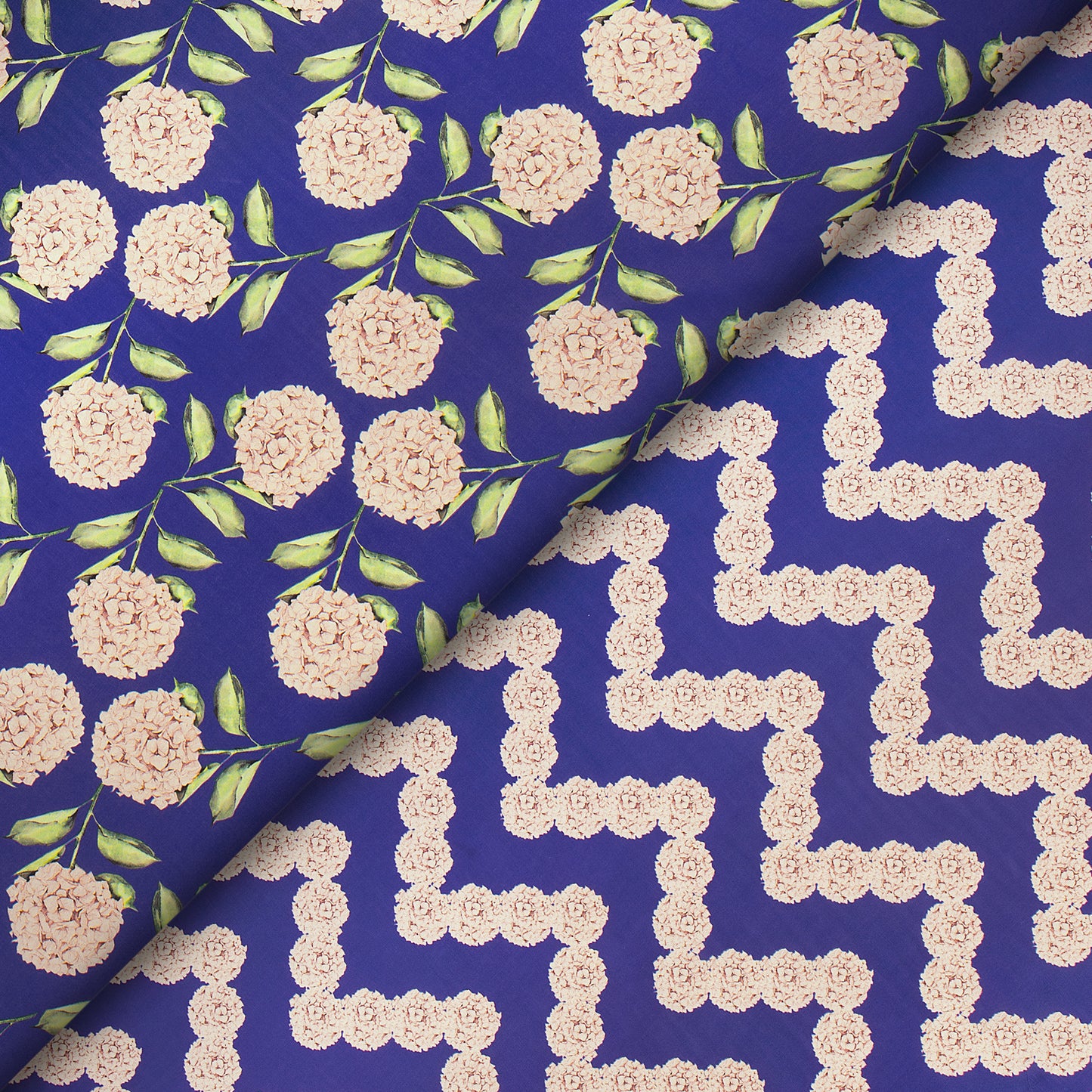 Traiangle Waves Flowers Pattern Digital Print Muslin Fabric