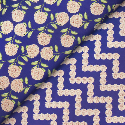 Thousand Flowers on Blue Background Digital Print Muslin Fabric
