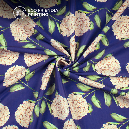 Thousand Flowers on Blue Background Digital Print Muslin Fabric