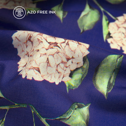 Thousand Flowers on Blue Background Digital Print Muslin Fabric