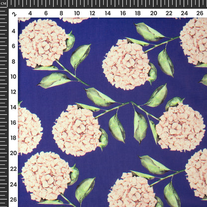 Thousand Flowers on Blue Background Digital Print Muslin Fabric