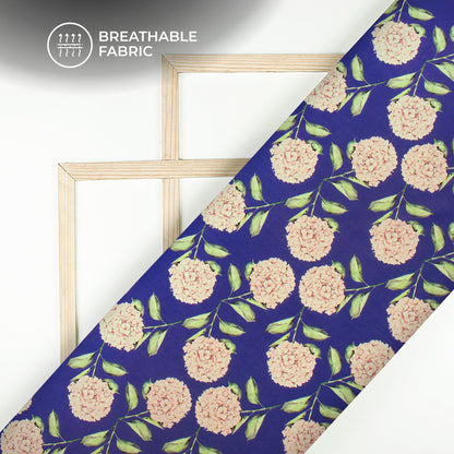 Thousand Flowers on Blue Background Digital Print Muslin Fabric