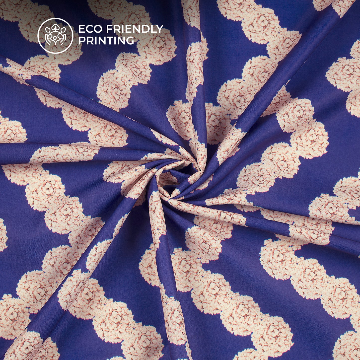 Traiangle Waves Flowers Pattern Digital Print Muslin Fabric