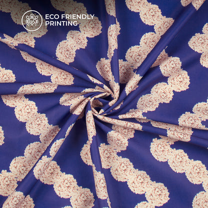 Traiangle Waves Flowers Pattern Digital Print Muslin Fabric